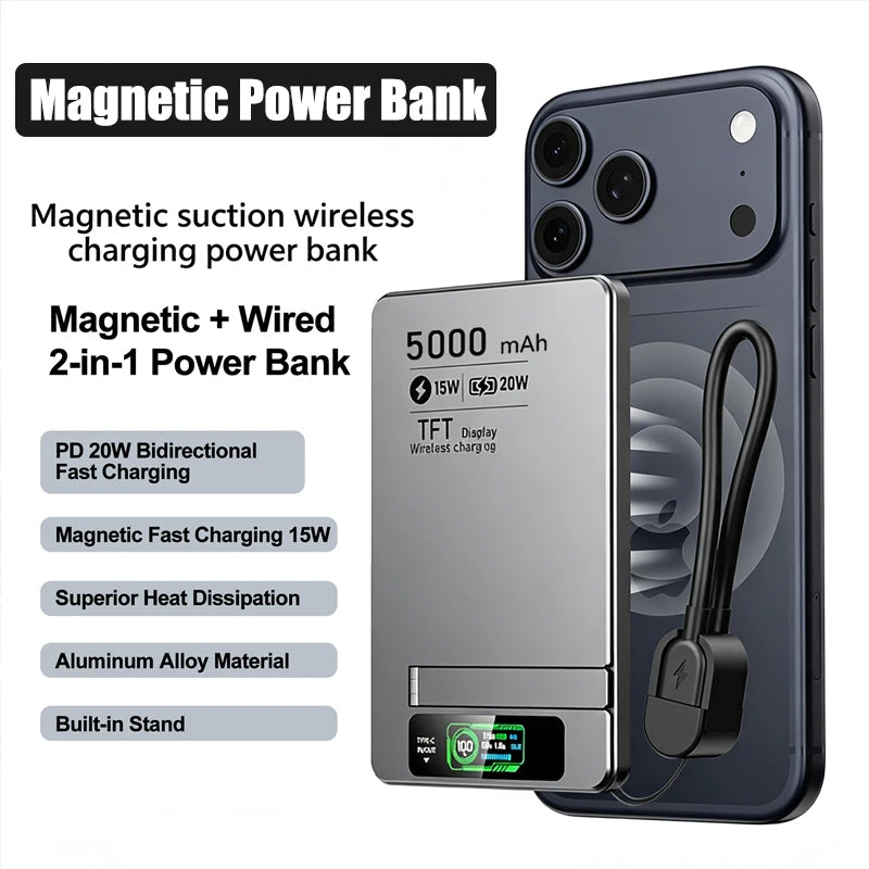Wireless Magnetic Power Bank Travel Portable Fast Charging 5000mAh 10000mAh Capacity Digital Display For Phone Watch Earphones