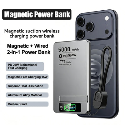 Wireless Magnetic Power Bank Travel Portable Fast Charging 5000mAh 10000mAh Capacity Digital Display For Phone Watch Earphones